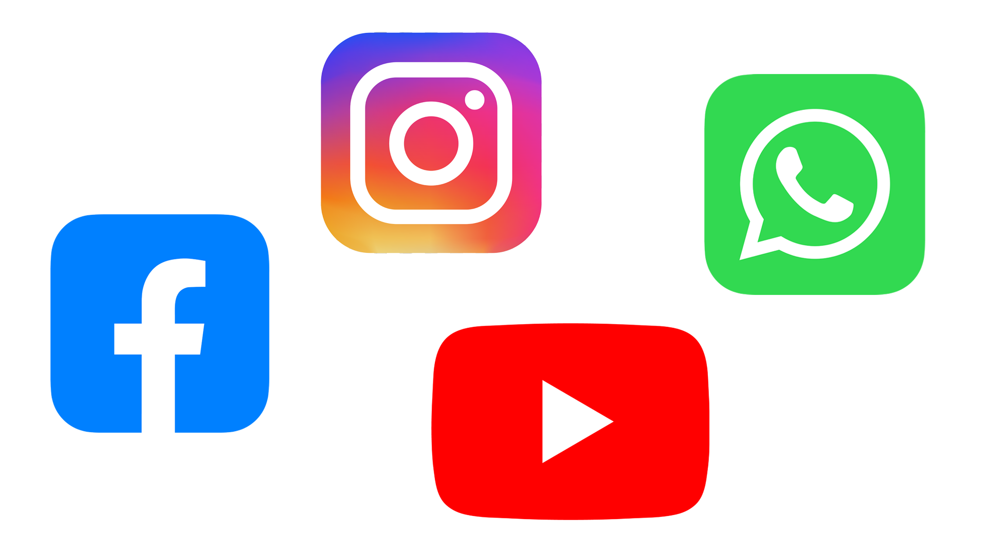 Die Logos der sozialen Netzwerke Facebook, Instagram, WhatsApp und YouTube. 